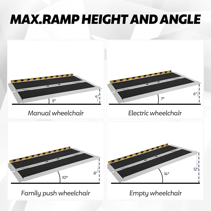 FAHKNS Portable Wheelchair Ramp 4FT, Aluminum Folding Wheelchair Ramp, Non-Slip Handicap Ramps for Home Outside Steps, Threshold Wheel Chair Ramps for Doorways, Porch, Cart, Stairs, Curbs, Scooter