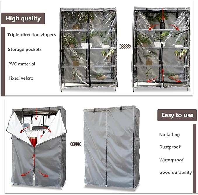 okcool Waterproof Shelf Cover,600D Heavy Duty Wire Shelving Unit Cover,Shelf Display Rack Protector Cover with Zipper,One Side See Through Panel.(Grey,Fits 36" Wx18 Dx72 H Shelves)