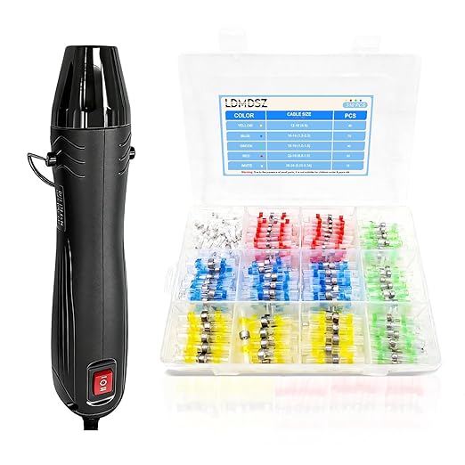 310PCS Solder Seal Wire Connectors Kit with Dual Temp Heat Gun, Heat Shrink Solder Butt Connectors Waterproof Electrical Terminals for Automotive Marine Boat RV Wiring Repair (310, Black)