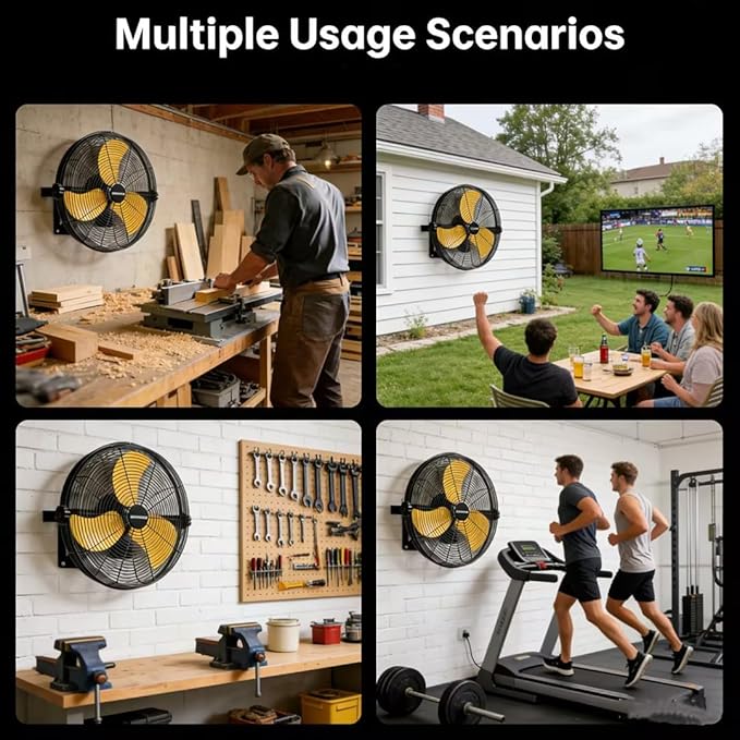 18 Inch High Velocity Wall Mounted Fan, 4580 CFM 3-Speed Metal Wall Fan with Sealed Motor, 180° Tilting Heavy Duty Industrial Fan for Patio, Garage, Barn & Gazebo, UL Listed