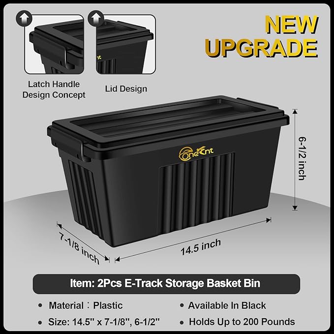 Onesnt 2 Pack E-Track Basket Storage Bin for E Track Accessories for Enclosed Trailer- System to Tool Organizer Workshop, Garage