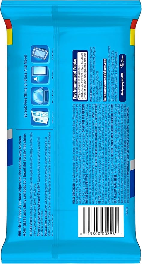 Windex Wipes Glass Cleaning, Pre-Moistened Glass and Surface Wipes to Clean Home Surfaces, Household Essentials, Original Scent, 38 Count (Pack of 6)