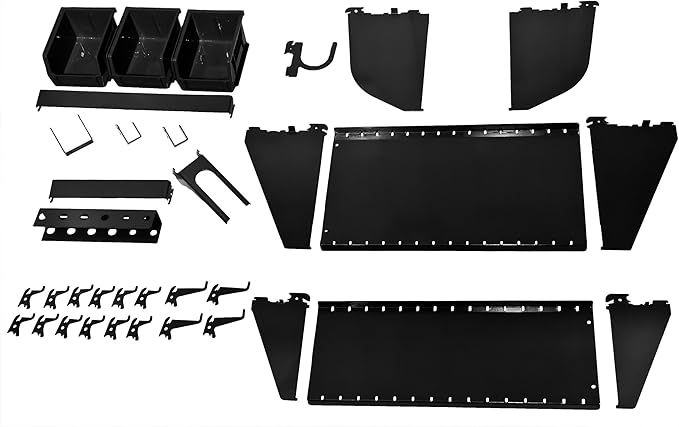 Wall Control 30-P-3232BU Blue Metal Pegboard Pack & KT-400-WRK B Slotted Tool Board Workstation Accessory Kit for Wall Control Pegboard Only, Black