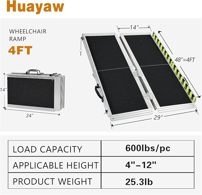 Wheelchair Ramp 4FT, Anti-Slip Aluminum Folding Handicap Portable Ramp, Wheelchair Ramps for Home Steps, Stairs, Doorways, Scooter Ramp