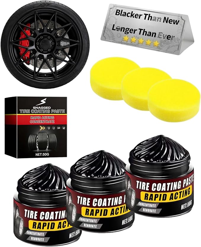 Premium Tire Coating Trim Restorer Bring Back Original Deep Black Shine Rubber Plastic Car Polishing Balm Cream Wax Wheel Sponge Nourish Renewal Restores Care Gloss Interior Auto Cleaning(3pcs)