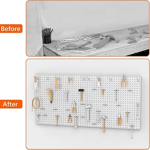TORACK 4 PCS Metal 12 x 24 in Pegboard Panels, Garage Tools Organizer Pegboards for Workbench, Modular Peg Board, Tool Organizer Board Kit(Pack of 4, Grey)