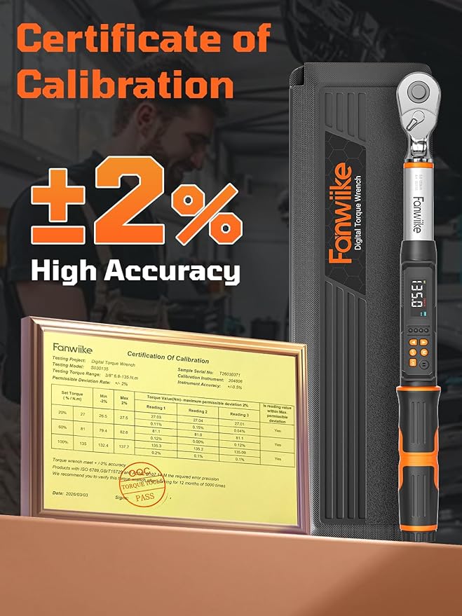 3/8" Drive Digital Torque Wrench, 5.02-99.57 Ft.lb/6.8-135 Nm, Inch Pound Torque Wrench Electronic with Buzzer & Colorful LED Indicator, Torque Wrench Set for Cars Automotive Motorcycle