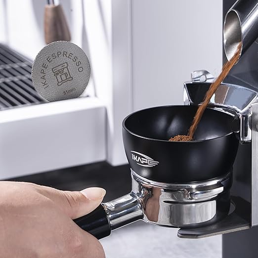 IKAPE 58mm Magnetic Dosing Funnel, Espresso Ring Compatible with 58 mm Bottomless Portafilter - with 10 Small Magnet (Black)