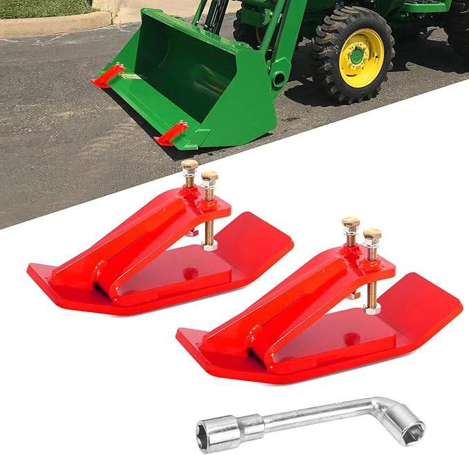 Tractor Bucket Protector, EBESTTECH 2 PCS Bucket Edge Anti-Skid Device Ski Edge Protector Double Hexagon Lock Nuts and Bolts,for Snow Leaves Removal Spreading Gravel,Red