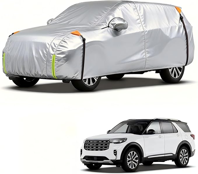 Wigoo Ford Explorer Car Cover Accessories 2006-2026, Custom Fit Waterproof All Weather Outdoor Indoor Full SUV Cover, Windproof Sun UV Rain Snow Dust Protection, Door Zipper, Reflective Strips