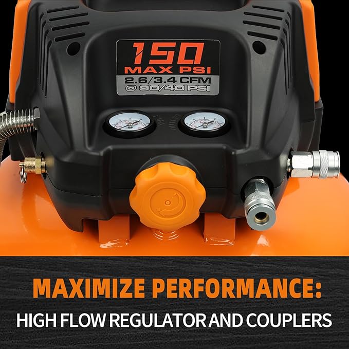FORNAX Pancake Air Compressor with two couplers, 6 Gallon Portable Electric air compressor, 150 PSI, Oil -Free with 14 PCS Air Compressor Accessories Kit (Kits)