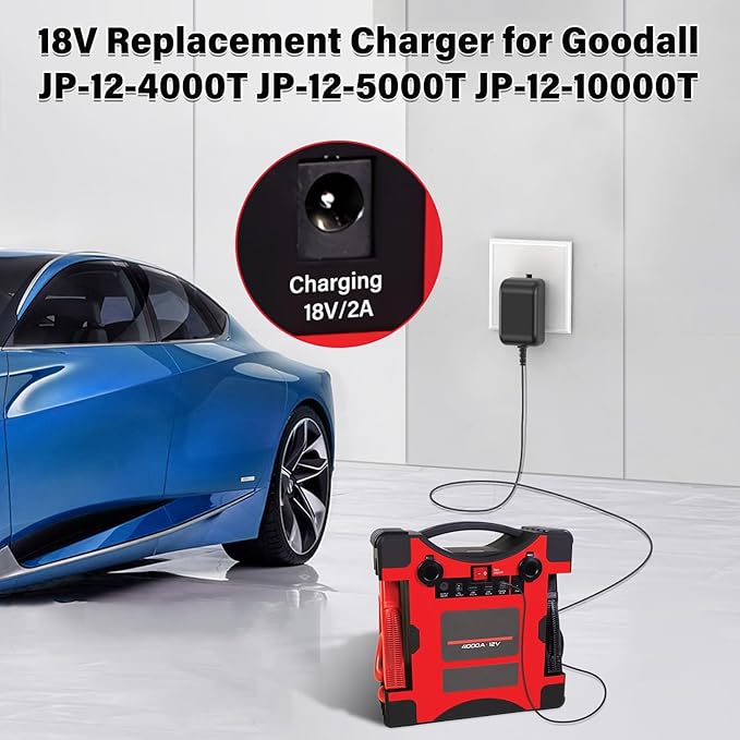18V Jump Pack Charger Fits for Goodall Manufacturing JP-12-4000T JP-12-5000T JP-12-10000T Power Cord Supply AC DC Adapter for Goodall 12V Start-All Corded JumpPack Battery Charging Plug