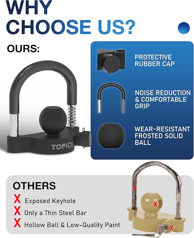 TOPICK Keyed Alike Trailer Coupler Lock Set, Trailer Lock Kit Include Universal Trailer Hitch Lock & Coupler Latch Lock, Heavy-Duty Anti-Theft Protection for 1-7/8", 2", 2-5/16" Couplers, All Black
