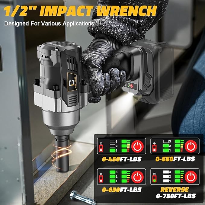 Cordless impact Wrench 1/2 inch Compatible with Dewalt Battery, 750FT-LBS (1000N.m) Brushless Electric Impact Gun Includes LED Work Light with 6 Sockets, High Torque Impact Driver, Bare Tool Only