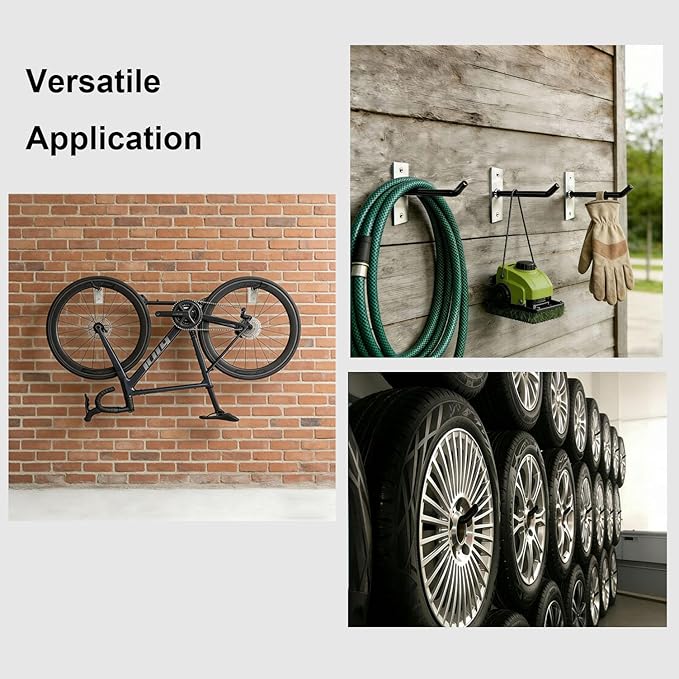 Sinoer 10-Inch Heavy Duty Steel Tire Rack Wall Mount (4-Pack) – Anti-Slip Garage Tires Hooks for Tire, Wheel, Ladder, Bike & Tool Storage – Garage Organization Hanger with Screws & Anchors, Black