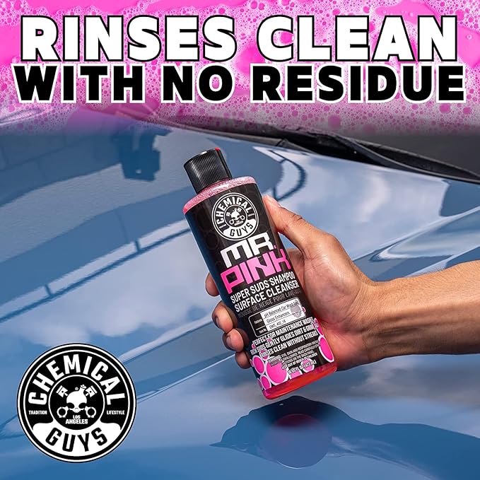 Chemical Guys Mr. Pink Car Wash Soap & Chenille Wash Mitt Kit - 16 oz High Foaming Auto Shampoo with Plush Microfiber Mitt - Safe for Cars, Trucks, Motorcycles, and RVs - Scratch-Free Cleaning Combo