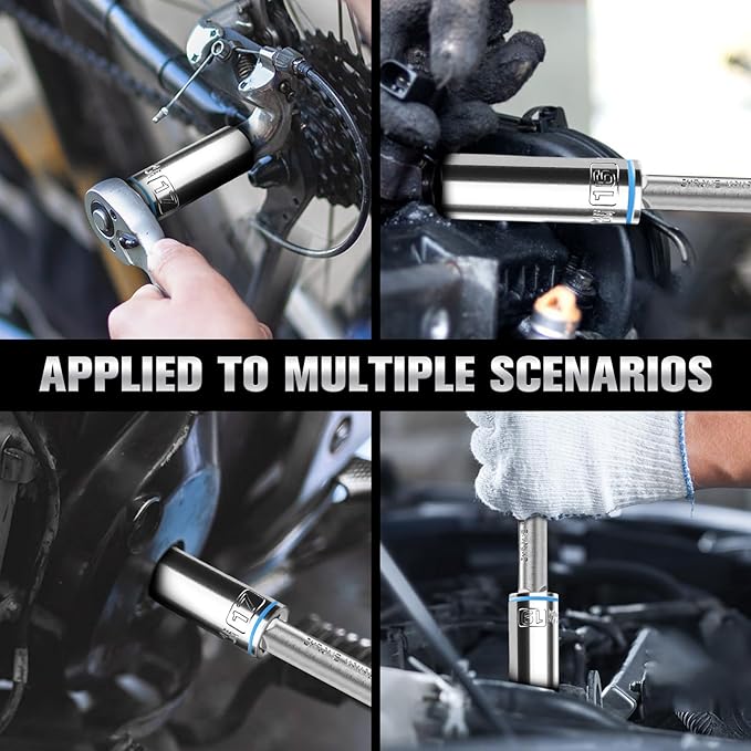 10PCS 1/2” Drive Deep Socket Set, Metric (10mm-19mm), 6-Point, Cr-V Steel, Chrome Plated Socket With Hanging Bracket, Cover Most Commonly Sizes