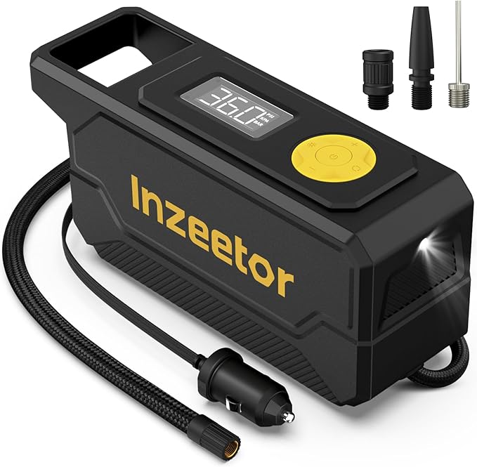 150 PSI Tire Inflator Portable Air Compressor, 12V DC Auto Shutoff Air Pump with Digital Pressure Gauge and Emergency LED Light for Car Tires, Bicycle & Balloons, Black