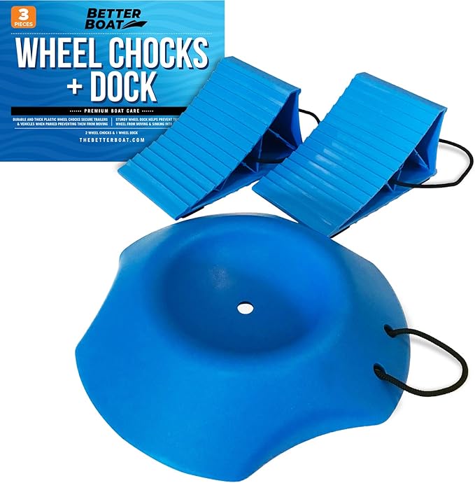 Trailer Wheel Chocks with Rope and Wheel Dock, for Boat Trailers, Travel Campers, RV Accessories, Travel Trailers, and All Trailer Tires