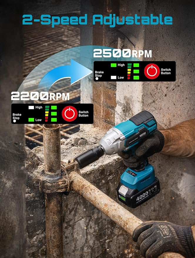 Seesii Cordless Impact Wrench 1/2 inch, High Torque 479 Ft-lbs(650Nm) Brushless Impact Gun,2500RPM w/2x4.0 Battery, 6 Sockets,8 Drill Bits, High Torque Power Impact Driver for Car Home,WH700