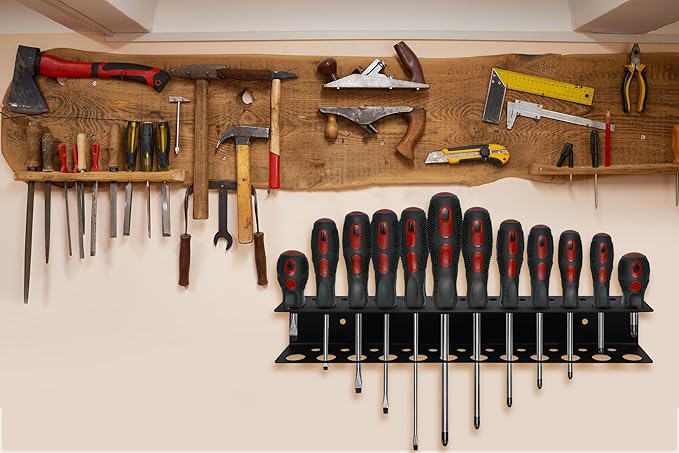 Screwdriver Holder Wall Mount with 23 Holes, 12.6" Long, Heavy Duty Hand Tool Box Organizer Holders Rack Storage Peg Board for Screw Driver Pliers for Garage Workshop Shed (No Screwdriver Included)