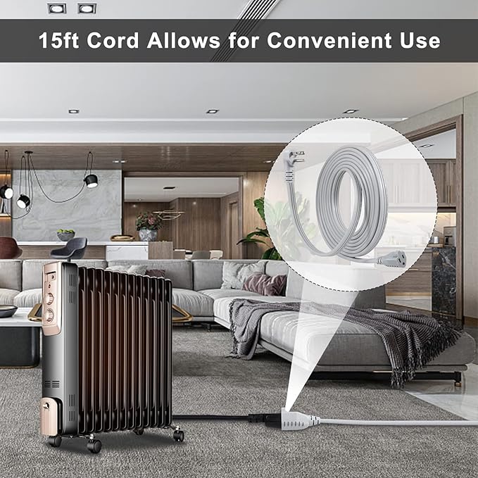 KUNCAN Appliance Power Extension Cord - 3 Prong Flat Wire SPT-3 14 AWG Heavy Duty Male to Female Extender Low Profile Grounded Cable for Major AC Unit, Air Conditioner, Refrigerator (15 Feet)