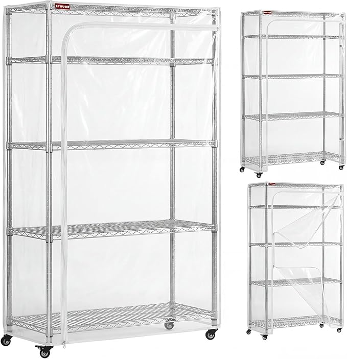 Clear Wire Shelving Cover, 36" W x 14" D x 72" H, 3-Way Opening with Dual Zippers, Heavy-Duty Clear PVC Shelf Cover for Home, Office & Garage