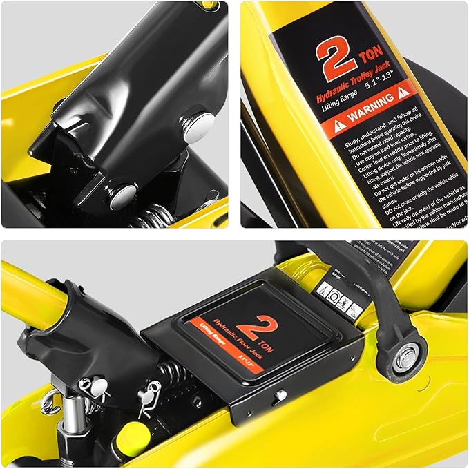 DNA Motoring 2 Ton Car Jack and Stands Kit 2T(4000 lbs) Capacity Low Profile Hydraulic Trolley Service/Floor Jack with 2 Ratchet Stands Combo for Home Garage Shop, Yellow, TOOLS-00476-YL