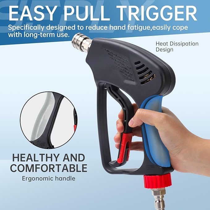 Pressure Washer Short Gun, 5000 PSI/10.5 GPM High Power Washer Spray Gun with 5 Nozzle Tips, 3/8'' Swivel Quick and M22-14mm Connect for Foam Cannon Car Wash
