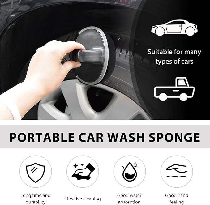Car Tire Shine Applicator, High-Density Sponge Tyre Dressing Applicator Pad with Curved Handle, Reusable Wheel Polishing Brush Auto Detailing Foam for Applying Tire Shine