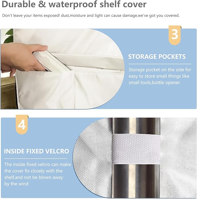 Wire Rack Covers,Heavy Duty 600D Dustproof Waterproof Storage Rack Covers for Metal Shelves,Storage Shelf Cover with Zipper for Wire Shlef,60''W x 24''D x 71''H,Beige with Clear Front
