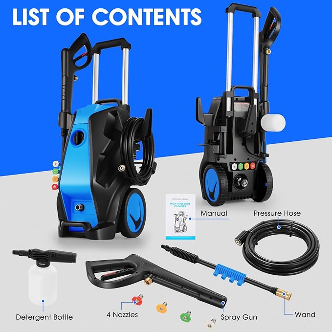 5000PSI 4.0GPM Heavy Duty Electric Pressure Washer with 33 FT Extension Hose, 4 Quick Connect Nozzles and Foam Cannon for Cars/Fences/Driveways/Patios/Home Cleaning, Blue