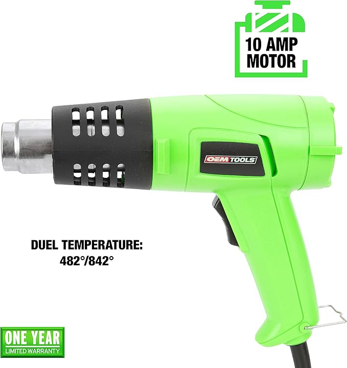 OEMTOOLS 24665 Dual Temperature Heat Gun, 1200W Corded Hot Air Blower, 120V Shop Heat Gun For Vinyl Wrap, Paint, Removing Adhesives, Nuts and Bolts, Crafting, 482F/842F Heating Tool