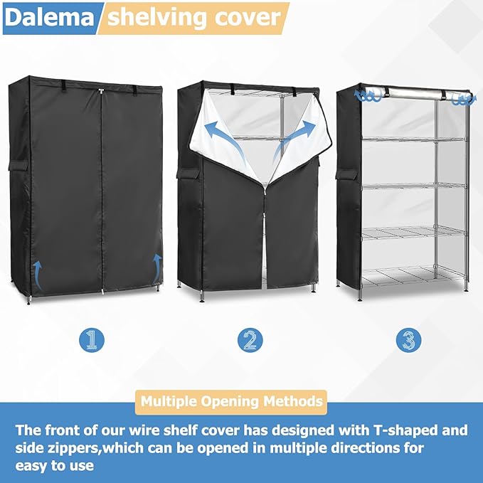 Wire Rack Covers,Heavy Duty 600D Dustproof Waterproof Storage Rack Covers for Metal Shelves,Storage Shelf Cover with Zipper for Wire Shlef,60''W x 24'D x 71''H,Black