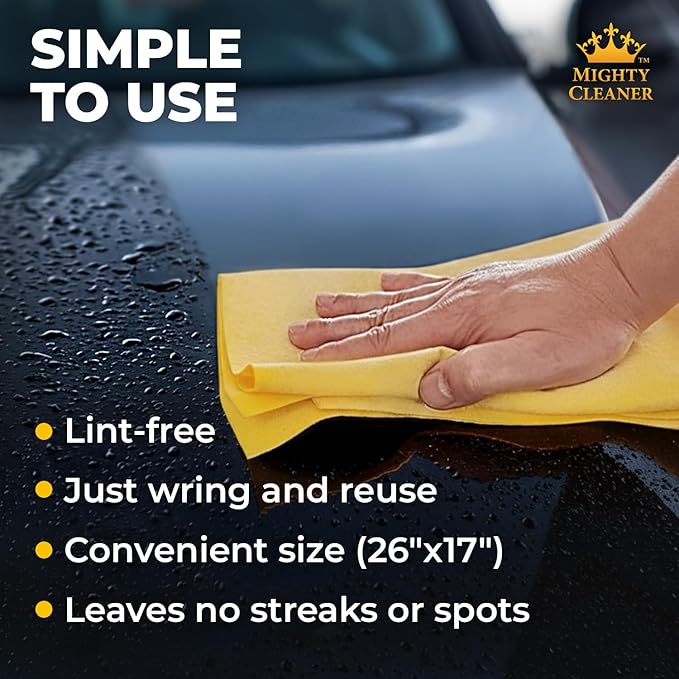 Premium Shammy Cloth for Car Drying - 26”x17” - Super Absorbent Chamois Towel for Car - Scratch-Free, Reusable & Soft