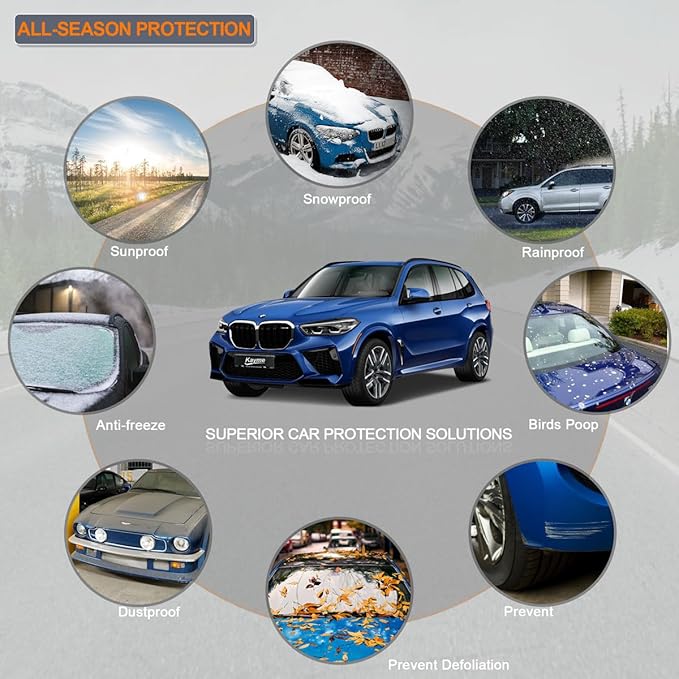 Kayme 6 Layers SUV Car Cover Custom Fit for BMW X5 (2007-2025) Waterproof All Weather for Automobiles, Outdoor Full Cover Rain Sun UV Protection.Silver