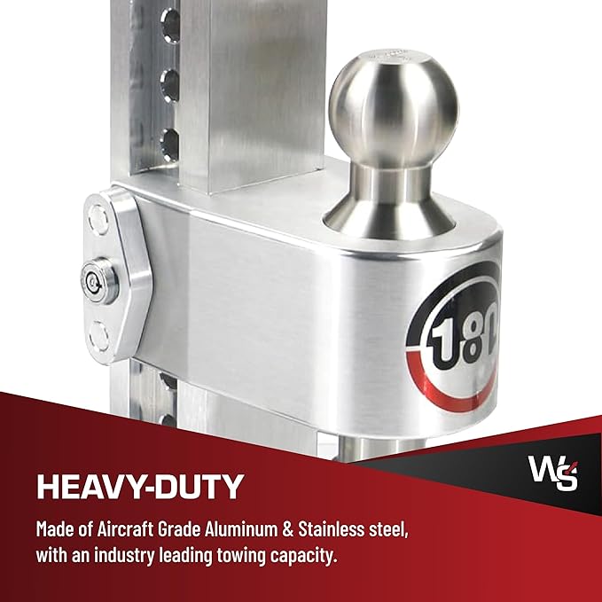 Weigh Safe 180-Degree Trailer Hitch - Adjustable Trailer Hitch for Towing - Compatible with 3" Receivers - 10" Drop, Stainless Steel Tow Balls, 21,000 GTW, 1-Piece Lock Set