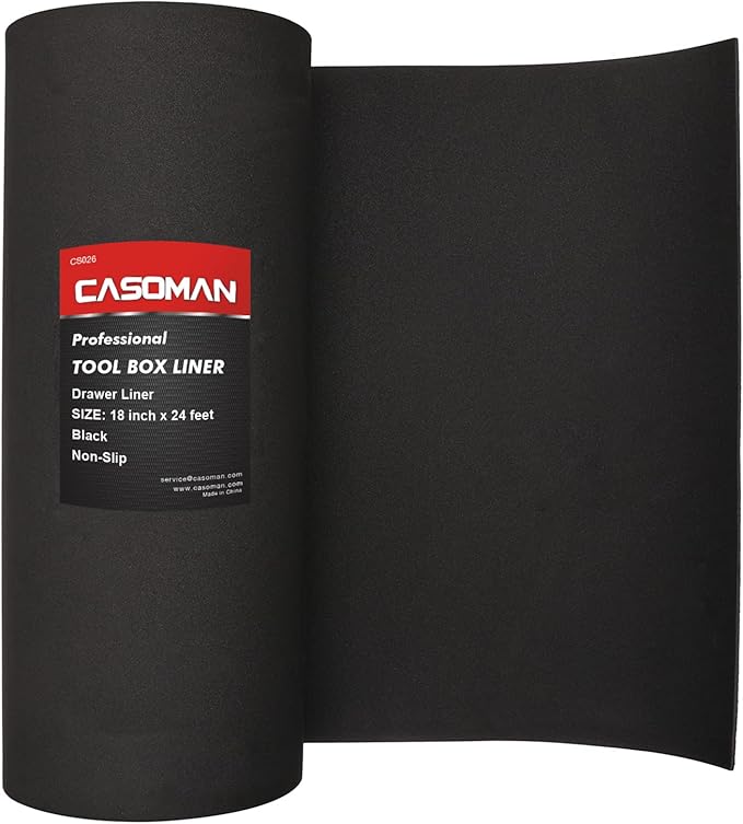 CASOMAN Professional Tool Box Liner, Drawer Liner, Shelf Liner, 18 inch(Wide) x 24 feet (Long), Non-Slip, Black