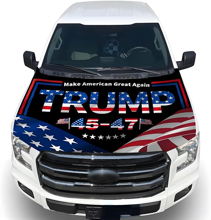 Hood Flag Cover - 59x51 in Car Hood Cover with 2 Adjustable Fasteners, Patriotic Car Flag Universal Fit for Trucks, SUV, Patriotic America Flag Cars Decor