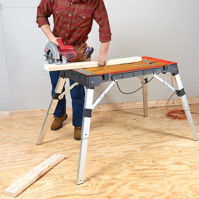 Disston 30146A OmniTable 4 in 1 Portable Workbench Work Table Dolly Scaffold and Creeper Adjustable Height with Folding Legs with Free Blu-MOL Jigsaw Blade Set (E0130146)