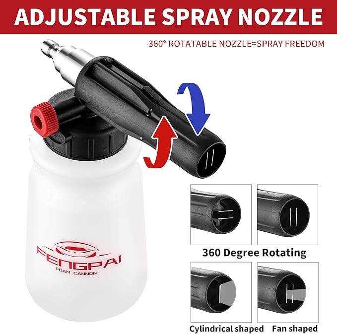 FENG PAI Foam Cannon for Pressure Washer, Car Wash Snow Foam Cannon Lance Pressure Washer Soap Dispenser with Adjustable Thick Foam, 1/4 Quick Connector, 1L