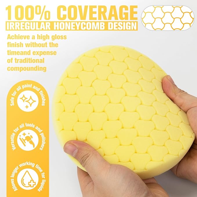 Yellow Polish Pad, Buffing Polishing Pads, 1Pc 5.5 Inch Face for 5 Inch 125mm Backing Plate Compound Buffing Sponge Pads for Car Buffer Polisher Compounding, Polishing and Waxing