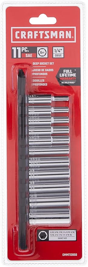 CRAFTSMAN Socket Set, SAE, 1/4" Drive, 6 Pt., 11Piece (CMMT12050)