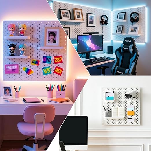 Pegboard Combination Wall Organizer Kit，4 Pegboards & 20 Accessories, Mount Display Pegboard Panel for Home Office, Gaming Room, Wall Storage,Crafts Organization,12''x12'' Each (White)