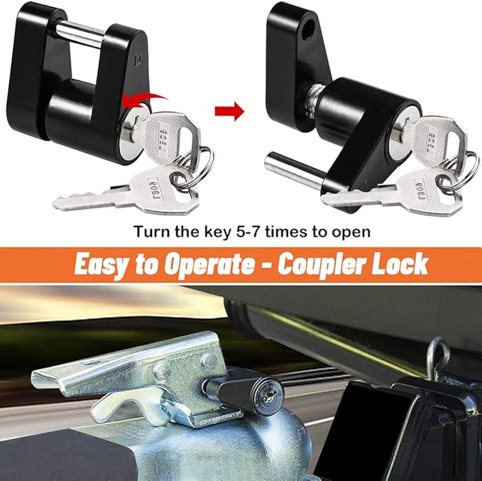 CZC AUTO Hitch Lock Set, Dia 5/8 Inch Trailer Hitch Lock Hitch Receiver Pin Lock for Class III IV 2" and 2-1/2" Receiver, Dia 1/4 Inch Hitch Coupler Lock with 3/4 Inch Span Fits Latch-Type Couplers