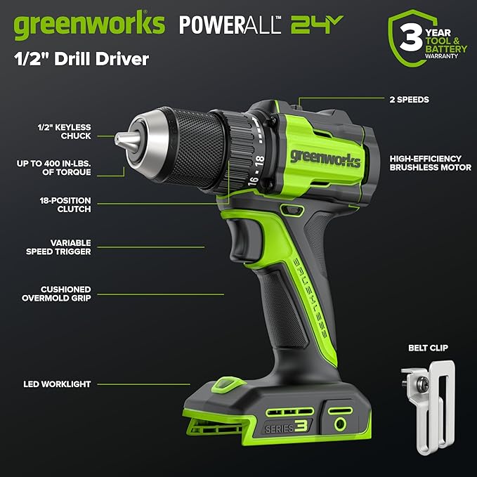 GREENWORKS 24V (6-Tool) Combo (Drill, Impact Driver, Circular Saw, Reciprocating Saw, Multi-Tool, Flashlight), 4.0Ah + 2.0Ah (24,000mAh Power Bank) Batteries, (2) Cables, 65W Rapid Charger