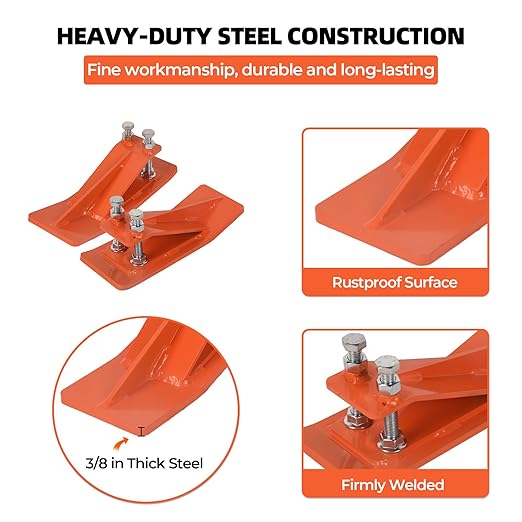 2Pcs Tractor Bucket Protector – 3/8” Thick Ski Edge Turf Tamer, Double Lock Nuts Bolts, Anti-Skid 4.5” Width for Snow Removal & Lawn Protection, Orange
