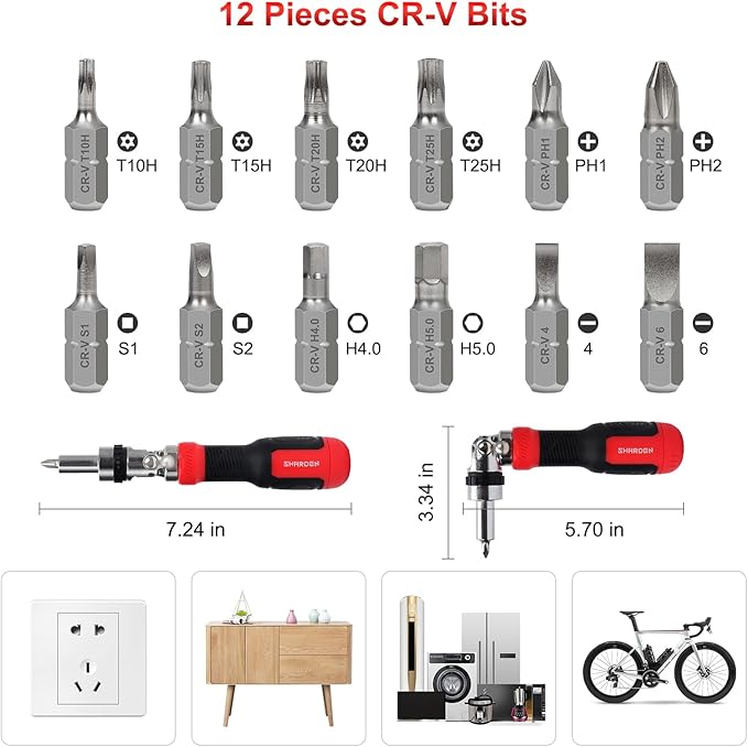 SHARDEN Ratcheting Screwdriver 13-in-1 Multibit Screwdriver All in One Screwdriver Set with Phillips, Flat Head, Torx Security, Hex, Robertson, 180 Degree Pivoting Adjustable Angled Screw Driver Set