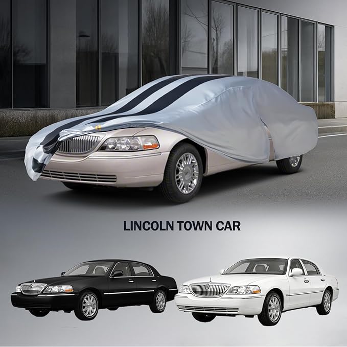 Multi-Layer Car Cover Custom Fit for Lincoln Town(1998-2011), 100% Waterproof All Weather for Automobiles, Gift with Towel, Heavy Duty Car Covers for Rain Sun UV Protection with Door Zipper.
