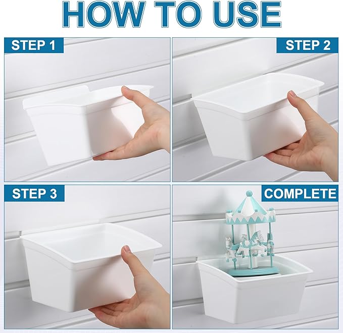 Unittype 12 Pcs Storage Bin Plastic Slatwall Bins for Slatwall Organizer Containers Garage Accessories(White)